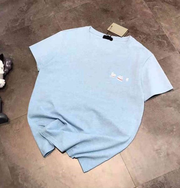 

2022 factory wholesale new spring summer fashion paris home haze blue front back simple white short sleeves for men and women