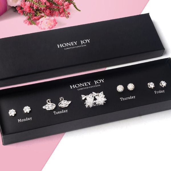 

925 silver needle korean version one week earring set ins earrings girls jewelry swan five piece creative gift set, Black