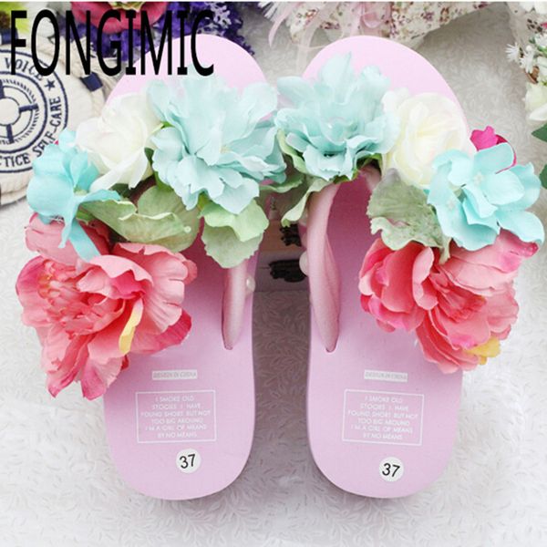 

special dign women casual wear flip flops handmade floral heel summer time sho pink good looking, Black
