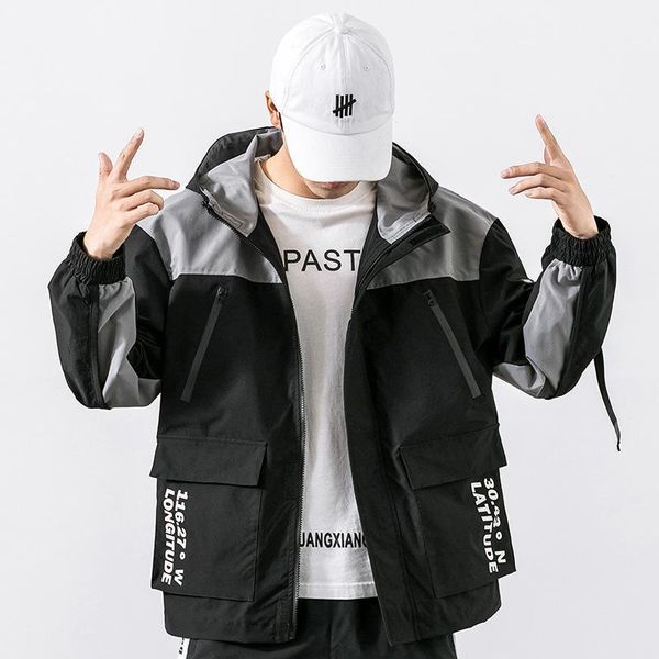 

men's jackets fashion streetwear patchwork windbreaker men spring autumn hooded casual military outerwear male outdoor jacket, Black;brown