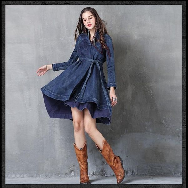 

casual dresses denim jean women 2021 arrivals streetwear winter female autumn dress ta638, Black;gray