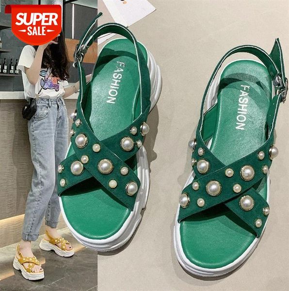 

pearl sandals women's thick bottom korean style female students' buckle belt casual platform heel shoes #ga4f, Black