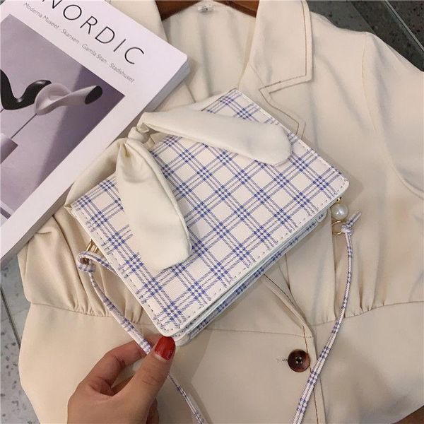 

evening bags crossbody bag fashion plaid stripe temperament lovely bow pu leather small square shoulder female accessories wholesale