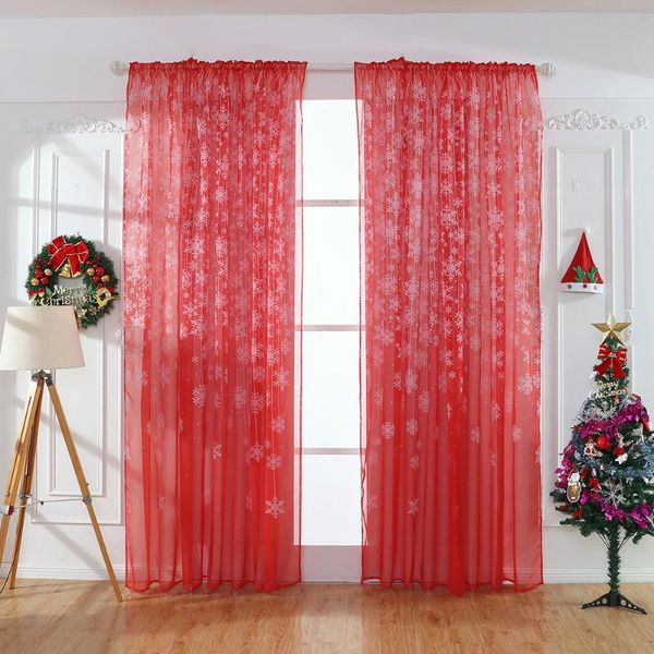 

curtain & drapes 1pc red christmas snowflake tulle window treatment voile drape valance yarn curtains decor for home