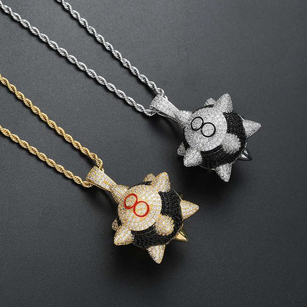 

8 brass zircon pendant iced out necklace hip hop gift jewelry cn212 x0707, Silver