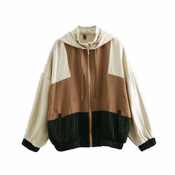 

women's jackets color block jacket women fashion patchwork casual long sleeve elegant autumn outwear office ladies streetwear, Black;brown