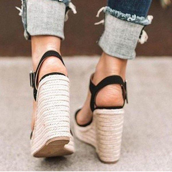 

sandals thick-soled slope with casual women's summer 2021 fashion shoes one word strappy roman, Black