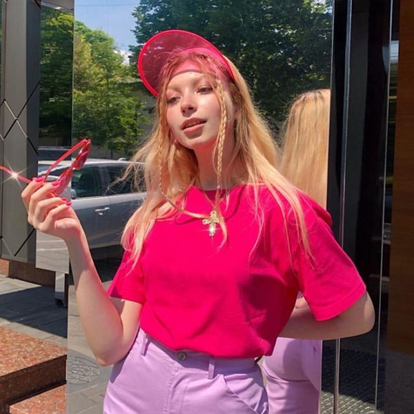 

women's t-shirt oversized female y2k shirt harajuku pink kawaii women clothing pure cotton 100% t-shirts with short sleeve 2021, White