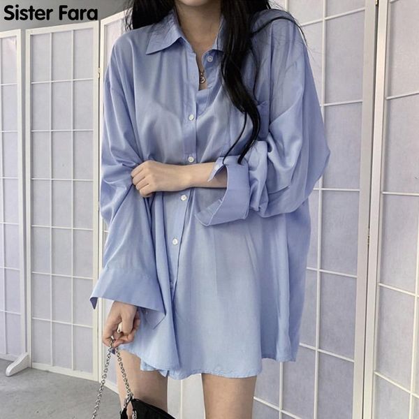 

women's blouses & shirts sister fara spring 2021 oversize pocket solid shirt women single breasted loose office lady fashionable wild, White