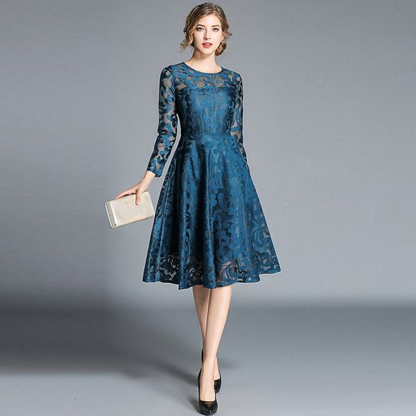 

2021 autumn long sleeve women's dress large size slim medium length lace, Black;gray