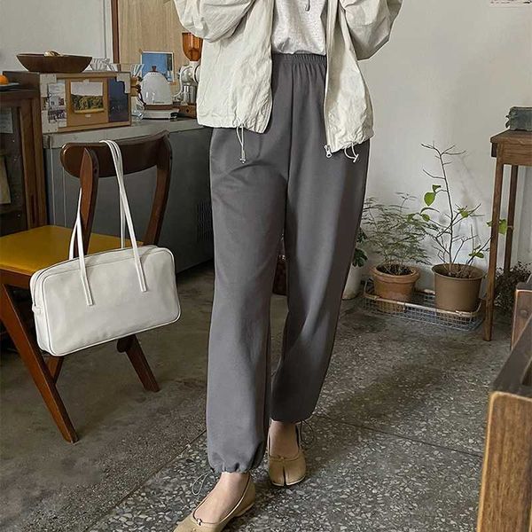 

spring cotton elastic high waist drawstring sweatpants women casual loose trousers fashion all-match silm bottoms 210525, Black;white