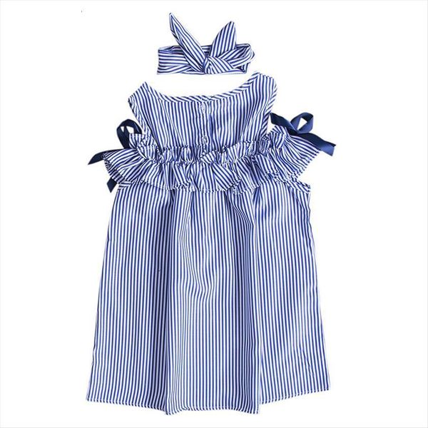 

toddler kids baby girls girl dress summer clothes striped off shoulder party gown formal bow headband, Red;yellow