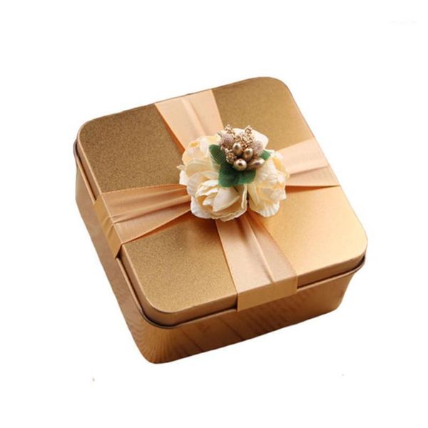 Hediye Sargısı Yaratıcı Düğün Partisi Depolama Vaka Çiçek Dekor Teneke Plaka Kutusu Altın Şeker Paket Kutuları Çay Yuvarlak Kare Kalp Şekli