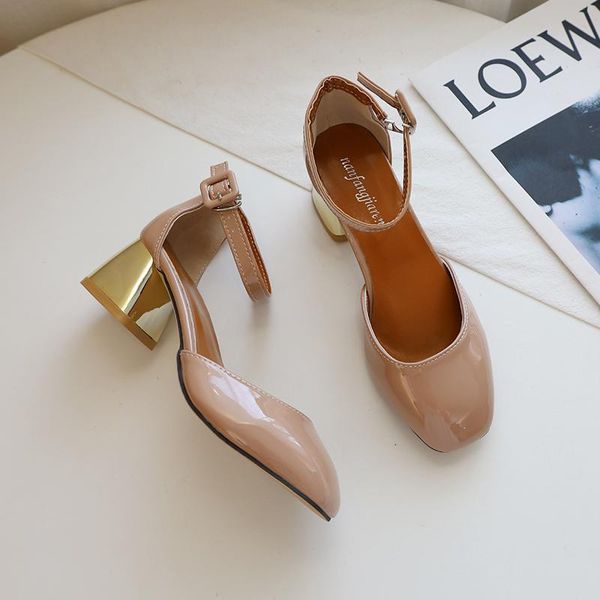 

dress shoes slhjc square toe mary janes med chunky heel leather pumps retro casual women cute buckle sandals bright, Black