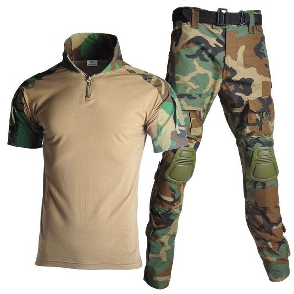 

men's tracksuits multicam tactical uniform clothes ru us army military t-shirt + cargo pants with knee pads set, Gray