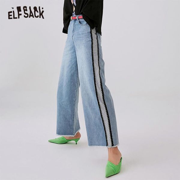 

women's jeans elfsack loose vintage woman 2021 denim wide leg pants oversize straight mid waist casual cowboy female trousers, Blue