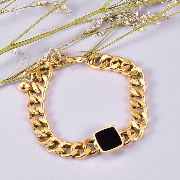 

charm bracelets punk style 18kgp titanium steel bracelet for men women black square button anklet female un-fade hand jewelry, Golden;silver