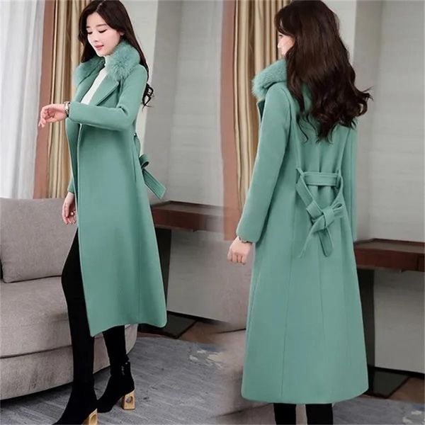 

women's wool & blends 2021 autumn and winter woolen coat mid-length korean version of the waist thickened, Black