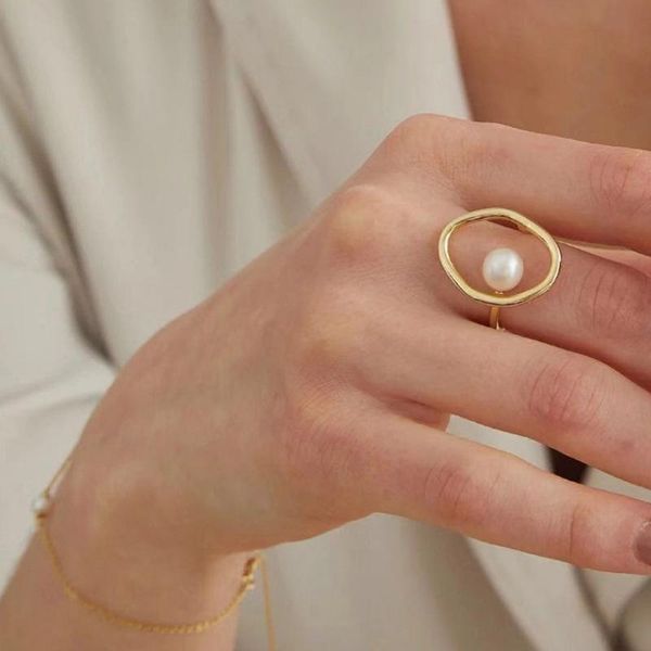 

wedding rings pearl open adjustable hollow irregular vintage charm fashion jewelry gifts for women 2021 korean accessories wholesale, Slivery;golden