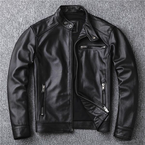 

men's leather & faux classic motor style,black genuine jacket,fashion men casual coat,street biker coat,wholesales