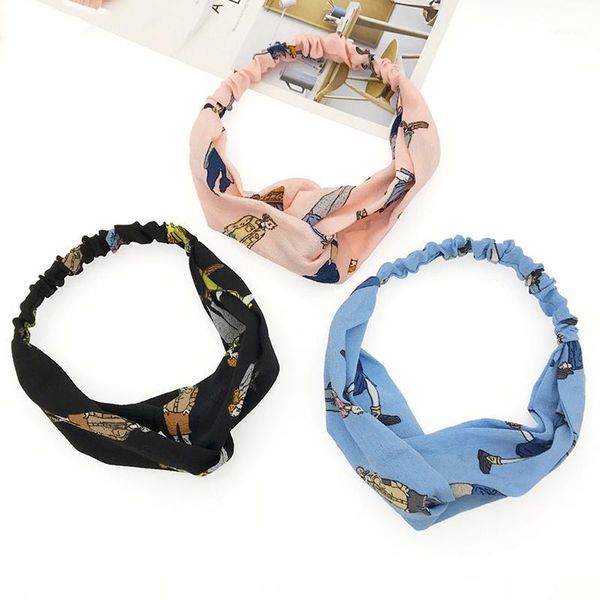

fashion cartoon print cross hair girl b face wash hairb for women sweet lovely wide elastic band1