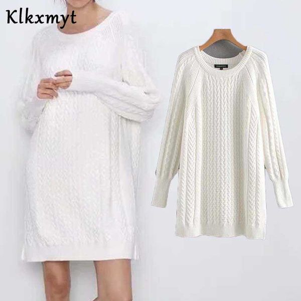 

klkxmyt za dress women winter fashion eight-strand knitting vintage long sleeve o neck mini female vestidos mujer 210527, Black;gray