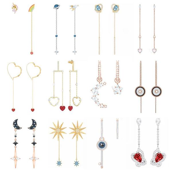 

stud swa ed010 earring original 1: 1 ladies fashion cartoon star heart shape love moon ear line jewelry., Golden;silver