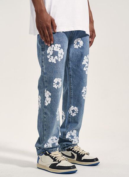 Jeans da uomo in cotone stampato High Street Pantaloni in denim da uomo alla moda Pantaloni casual Jean Hip Hop