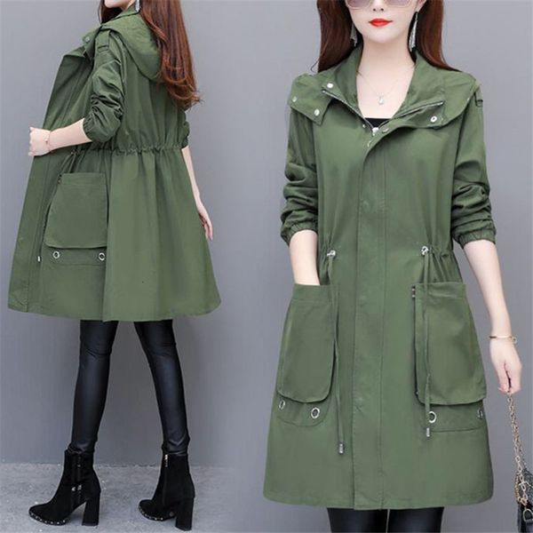 

women's trench coats women windbreaker spring autumn casual coat ladies hooded oversize mid-length outerwear loose clothes g, Tan;black