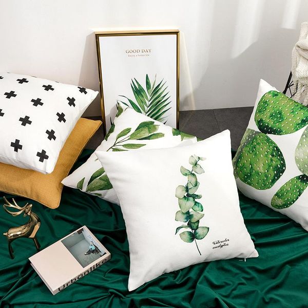 

cushion/decorative pillow 45x45cm modern simple ins wind linen green plant digital printing pillowcase home sofa decorative cushion cover