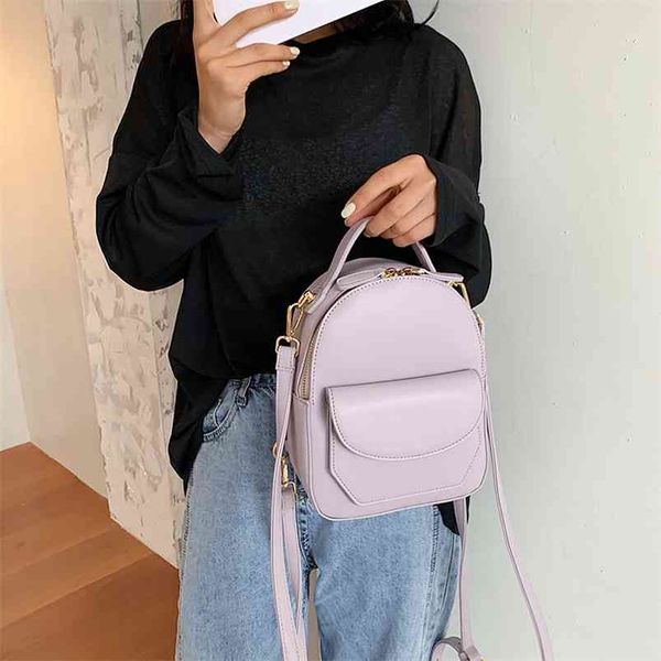 

solid color women leather backpack school travel bags simple fashion daily bag lady shoulder crossbody bags backpacks 210922