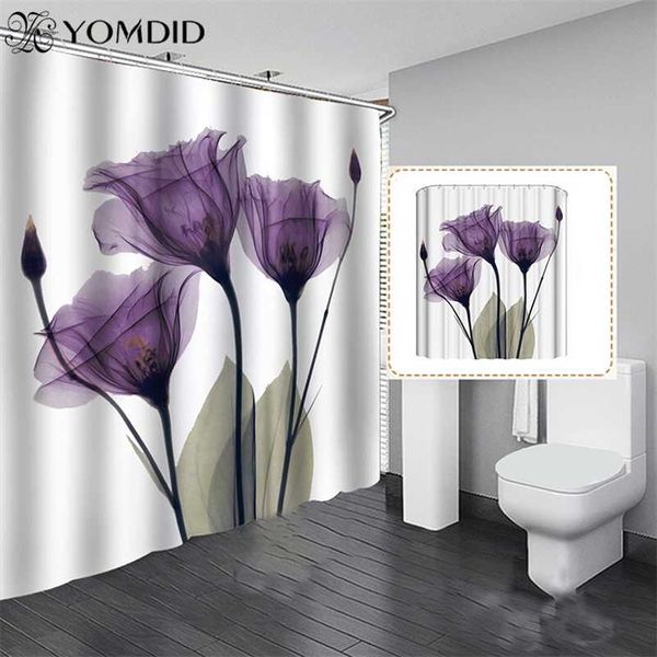 Tulpe Blumenmuster Duschvorhang Badezimmer Duschvorhang Polyester Tuch 3D-Druck Bad Vorhang mit Haken Home Bad Dekor 211116
