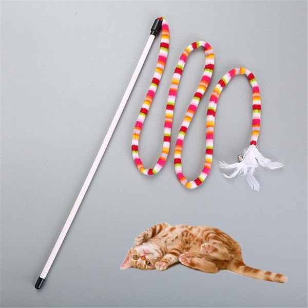 

cat toys kitten pet toy chaser stick rainbow streamer interactive play fun with feather for cats funny