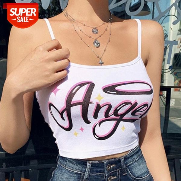 

2020 New Fashion Women Sexy Crop Tops Angel Letter Print Summer Camis Women Casual Tank Tops Vest Sleeveless blusas #4353, White