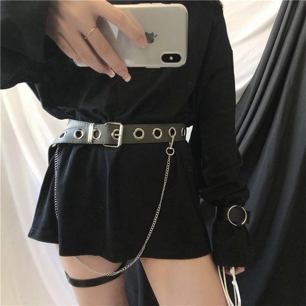 

belts women belt pu leather punk style fashion pin buckle jeans decorative chain for, Black;brown