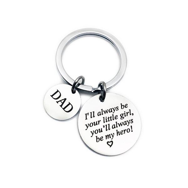 

keychains fathers day keychain gifts i'll always be your little girl,you'll my hero alloy family keyring for daddy, Silver