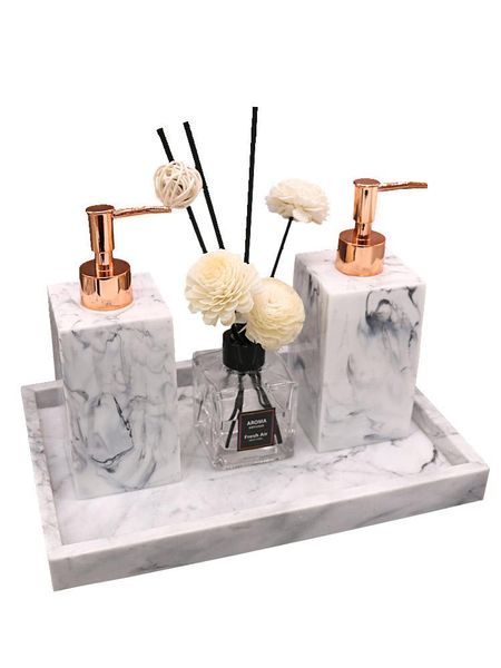 

kitchen storage & organization marble texture resin dispenser luxury tissue box bathroom set tray dish nordic home mouth cup el custom