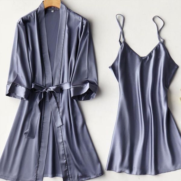 

bride bridesmaid wedding robe silky women sleepwear intimate lingerie satin nightdress summer 2pcs nightwear soft homewear, Black;red