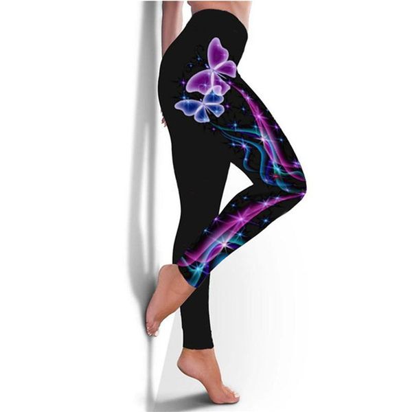 

women's leggings high waist 2021 fitness butterfly print stretch push up elastic pants bodybuilding jeggings women, Black
