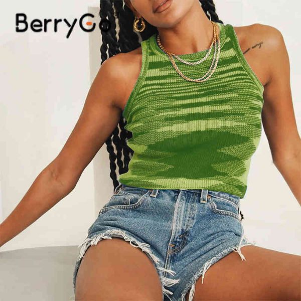 

berrygo high street sleeveless crop night club summer women y2k stripe knitted vest slim party female fashion 210513, White