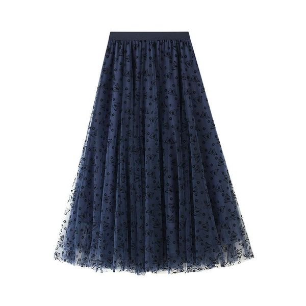 

skirts 2021 autumn winter simple solid color mesh skirt elastic high waist slimming casual women big swing tide, Black