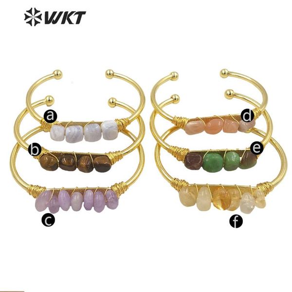 

bangle wt-b577 wholesale 18k real gold electroplated resist tarnishable handmade wire wrapped irregular stone for lady, Black