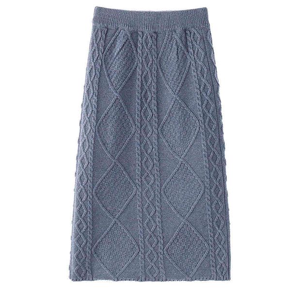 

blue khaki black beige knitted twist lingge elastic waist a line solid empire midi skirt autumn winter mori girl s0135 210514