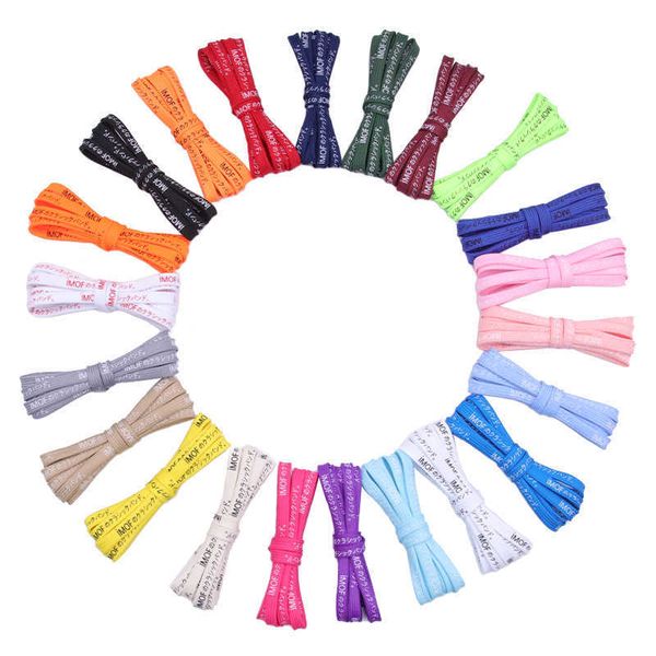 

7mm silk screen printing shoe accessories japanese letter canvas shoelaces easy ropes colorful cords, White;pink