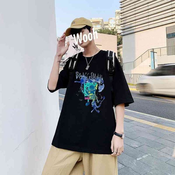 

2021 summer short sleeve t-shirt boys cartoon printing trend, White;black