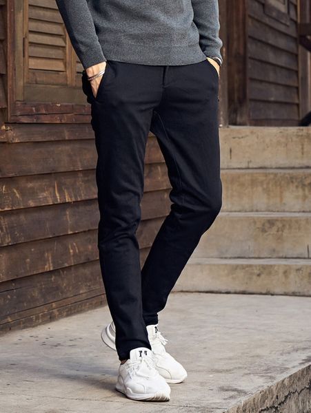

men pocket detail pants g40j#, Black