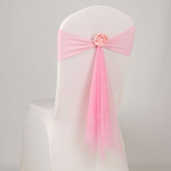 

one sheer organza chair sash bow with rose ball for cover banquet wedding party event xmas decoration supply sashes
