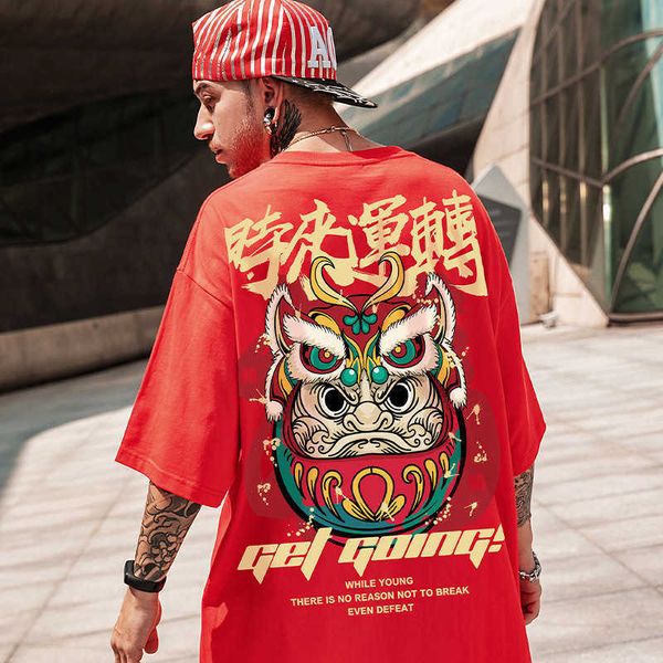 

guochao street trend hip hop clothes fashion brand correspondent men's short sleeve t-shirt printing, White;black