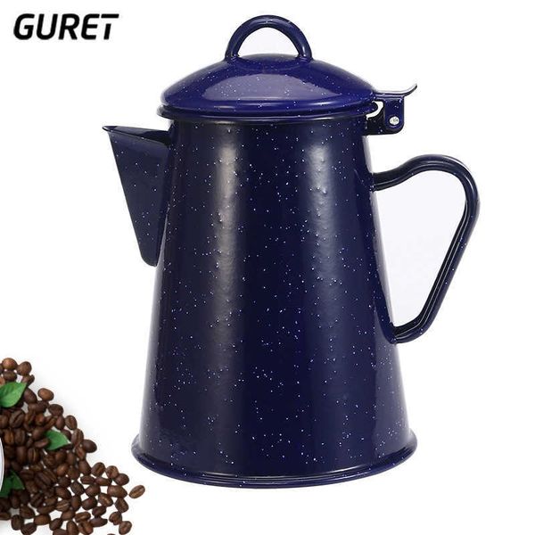 GURET 800/1200/1800ml Pentola Smaltata Caffè Bollitore per l'acqua a mano Teiera Decorazioni per la casa vintage Cielo stellato Blu Strumenti per caffè