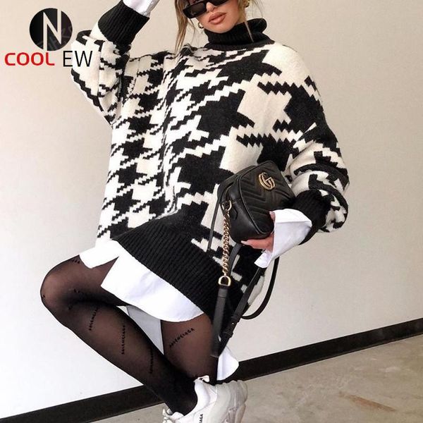 

women's sweaters 2021 loose knit sweater omen's lazy style cardigan jacket, all-match autumn clothing, White;black